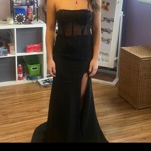 Black strapless beaded formal dress